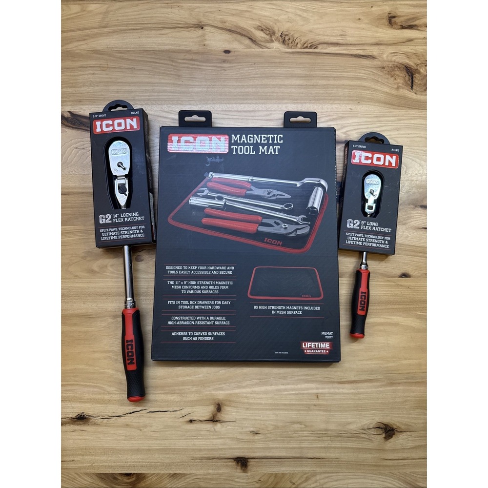 Icon G2 Ratchets 3/8 14" R2LKG Flex Head ,1/4Drive R1LFG 9" Long Flex Head & Mat